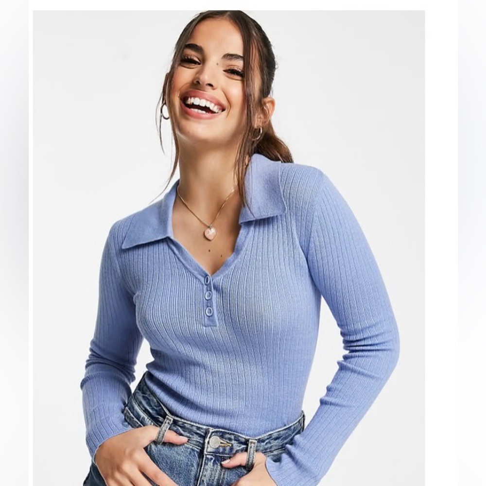 ASOS Blue Ribbed Knit Blouse